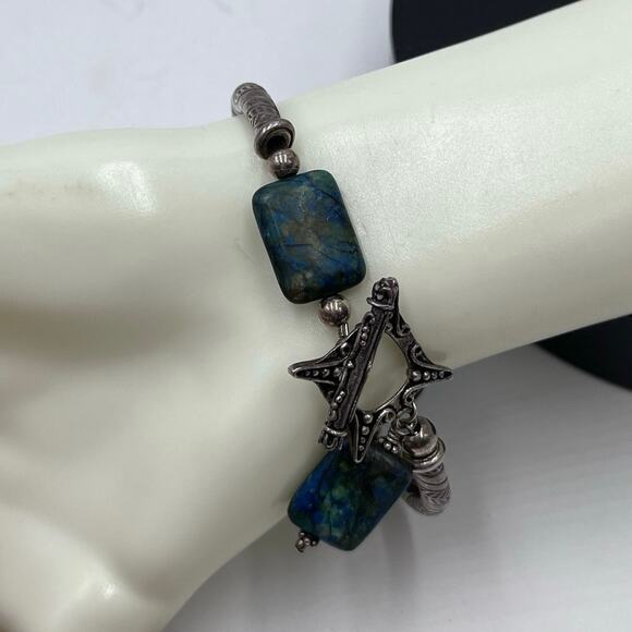 Artisan Made Green Blue Azurite Malachite Sterling Silver Toggle Bracelet 44g - Picture 6 of 12